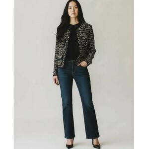 Eva Varro Crinkle Knit Open Front Blazer Jacket Black Multi-Colored Small